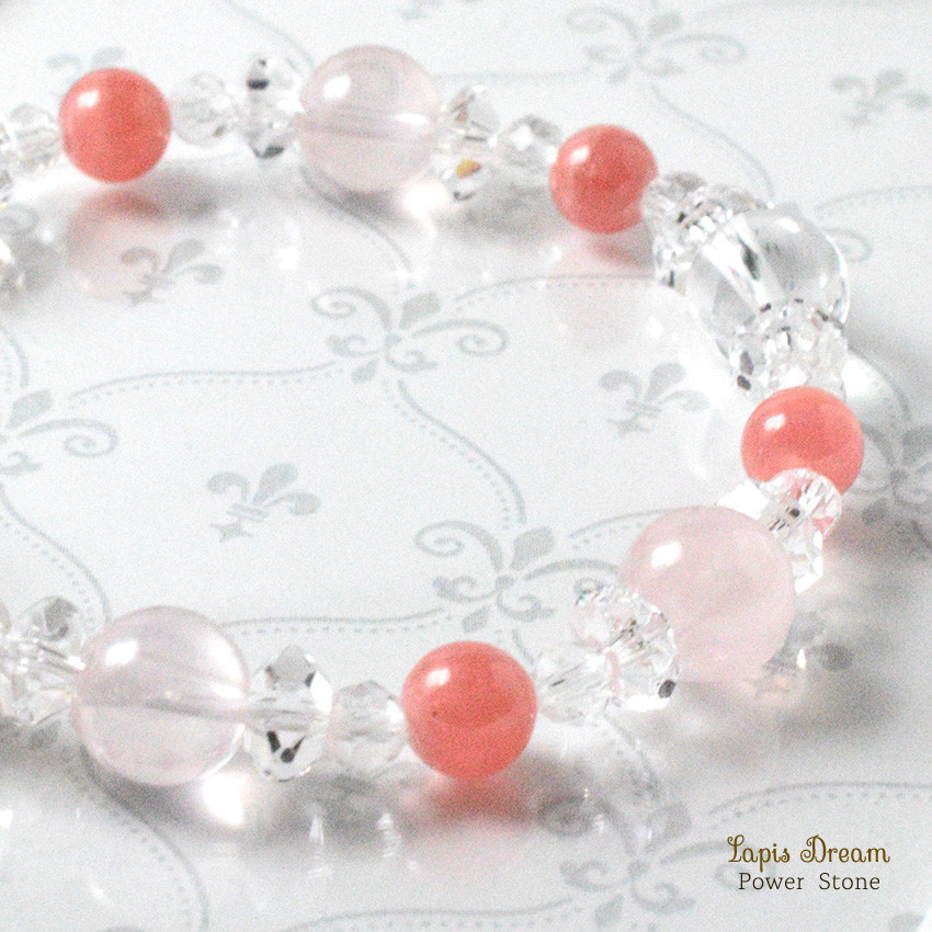 頑張りすぎた心をそっと癒すお守り ｜ ヒマラヤ水晶、インカローズの天然石パワー.ストーン ブレスレット