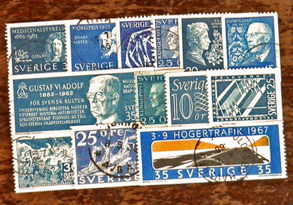 Vintageスウェーデン古切手セット 13枚【Sweden】BLUE* DA-STE030 1枚目の画像