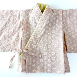 ベビー袴／完成品 即納70~80/女の子 レース刺繍薄くすみピンク 5枚目の画像