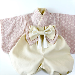 ベビー袴／完成品 即納70~80/女の子 レース刺繍薄くすみピンク 3枚目の画像