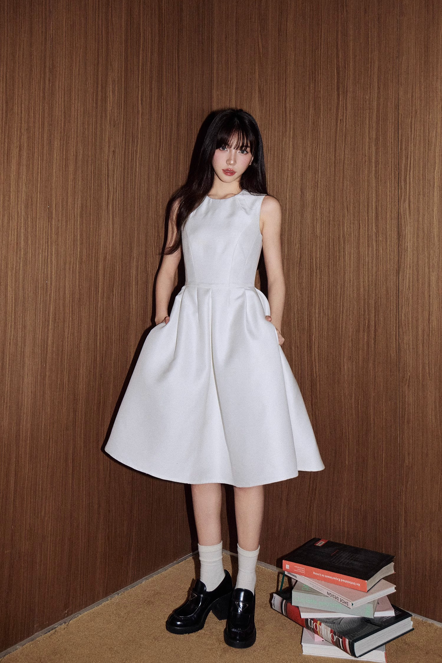 ドレス 3色 パーティー ウェディング ワンピース ショート プリンセス Aライン袖なし 白 黒 赤 上品 優雅 韓国風