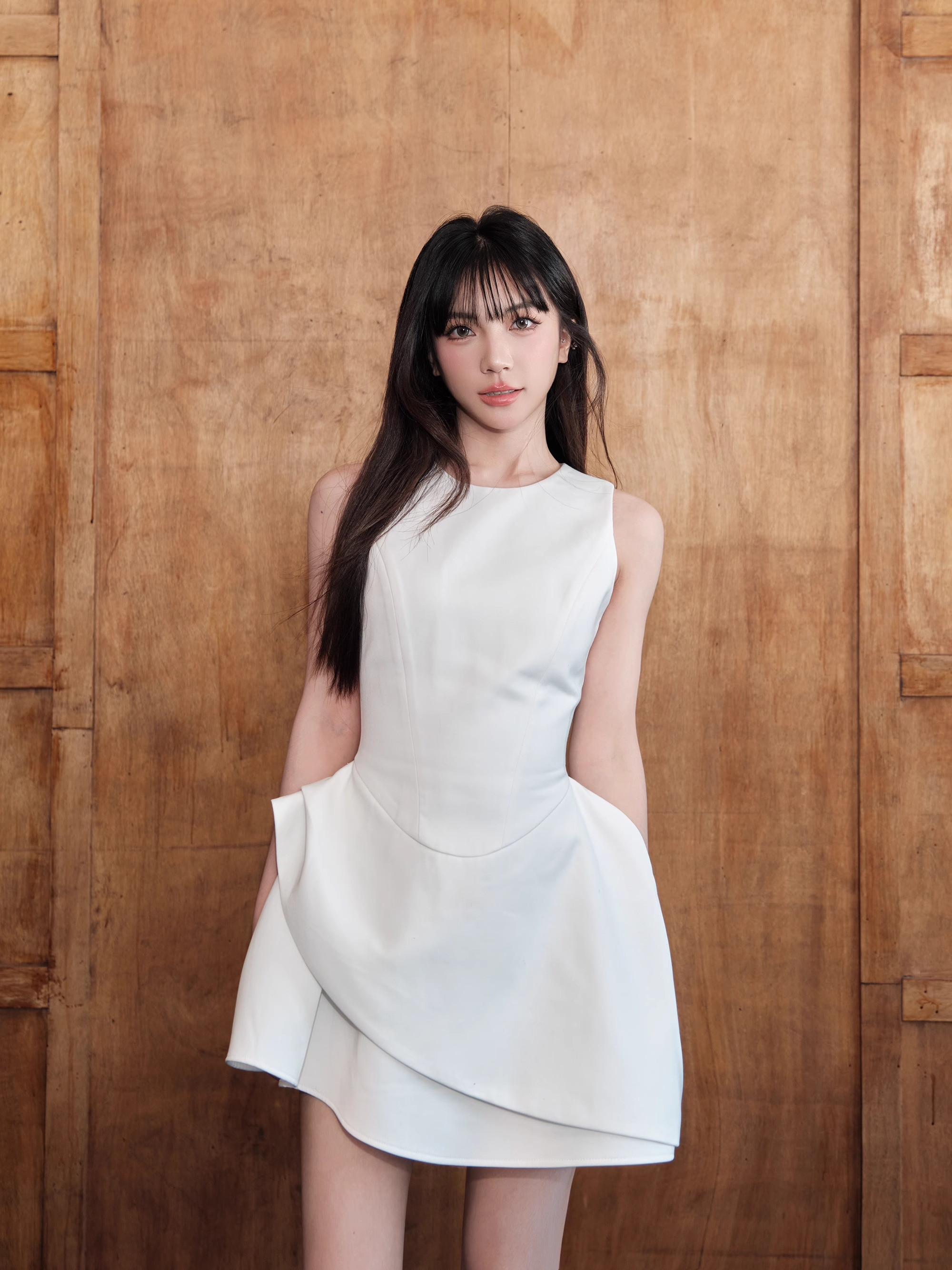 ドレス 2色 パーティー ウェディング ワンピース ショート プリンセス 立体つぼみ 袖なし 白 黒 上品 優雅 韓国風