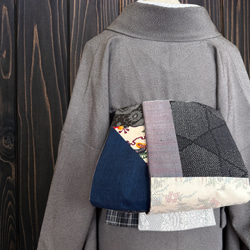 *絹お着物リメイク　パッチワーク*19　大人の兵児帯　半幅帯　長尺　ハンドメイド 絹お着物リメイク パッチワーク*19 大人の兵児帯 半幅帯 長尺