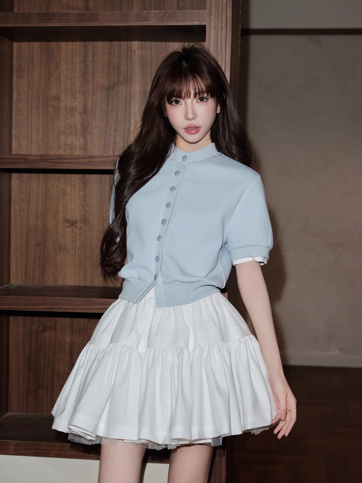 上下セット 半袖 スカート バレエ風 ふわふわ プリンセス Aライン 黒白青ピンク かわいい 上品 韓国風