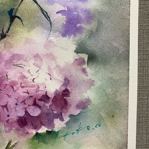 235）原画 水彩画 風景画 アジサイ 絵画 マグリット0125 通販