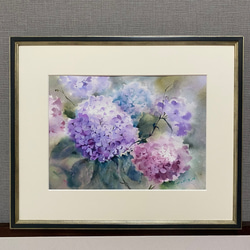 アジサイ　水彩画　原画 額装 アジサイ 水彩画 原画 - メルカリ