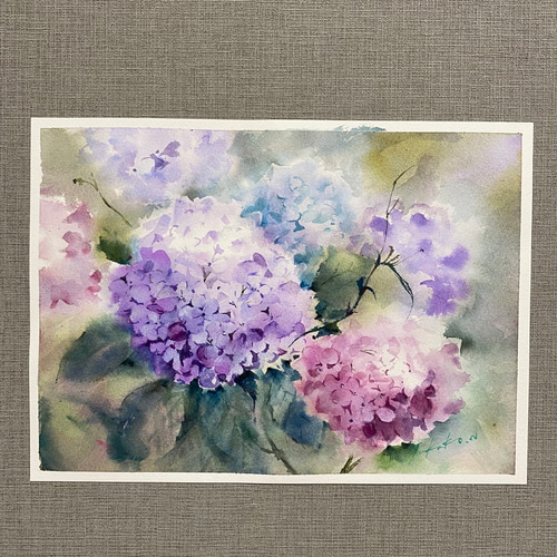 235）原画 水彩画 風景画 アジサイ 絵画 マグリット0125 通販