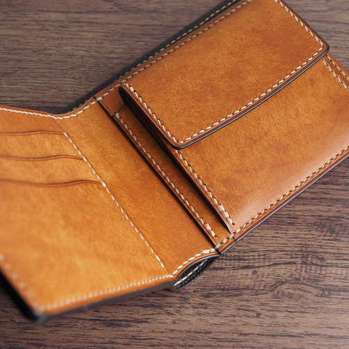 総手縫い│イタリアンレザーマルゴー│2つ折財布│フィエーノ(オレンジ