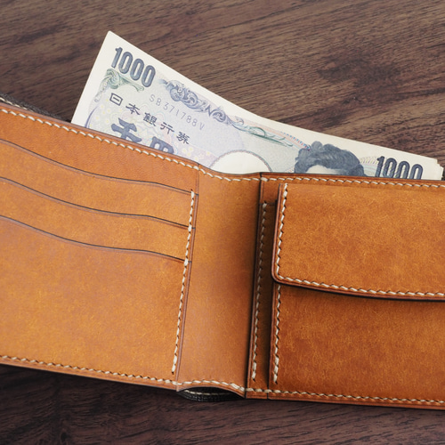 総手縫い│イタリアンレザーマルゴー│2つ折財布│フィエーノ(キャメル