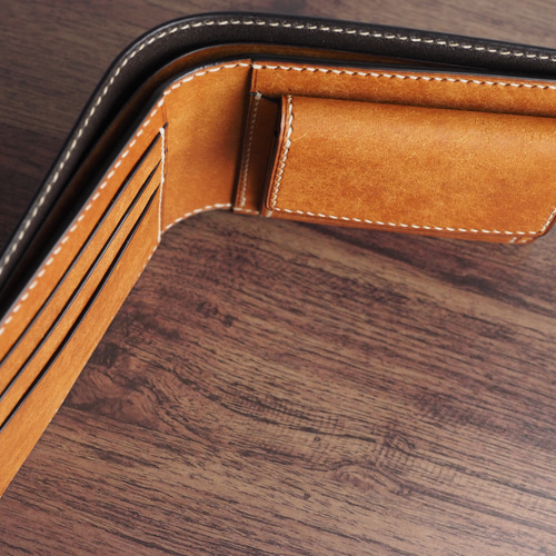 新品【総手縫い・本革】マルゴーレザー使用　レザーウォレット　オールハンドステッチ 総手縫い│イタリアンレザーマルゴー│2つ折財布│コバルト