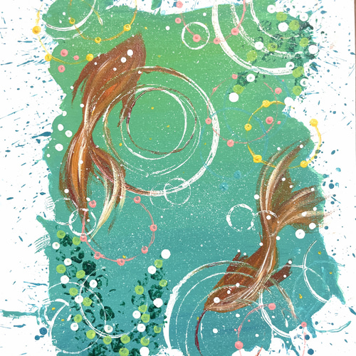 はじけてgoldfish｜原画｜インテリアアート｜キャンバス作品｜北欧