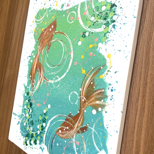 はじけてgoldfishアクリル画　アクリル絵の具　アート　金魚　水槽　絵画 はじけてgoldfishアクリル画 アクリル絵の具 アート 金魚 水槽