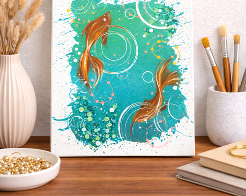 油絵　原画　一点物　魚　アロワナ　ゴールド　アート　ポップ　インテリア　F4 水晶パネル アートパネル 60×80cm アロワナ 金フレーム付き クリスタル