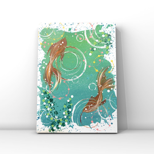 はじけてgoldfishアクリル画　アクリル絵の具　アート　金魚　水槽　絵画 はじけてgoldfishアクリル画 アクリル絵の具 アート 金魚 水槽