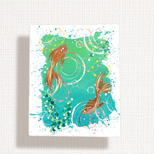はじけてgoldfishアクリル画　アクリル絵の具　アート　金魚　水槽　絵画 はじけてgoldfish｜原画｜インテリアアート｜キャンバス作品｜北欧