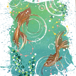 ●日本正規品● はじけてgoldfish 金魚 アクリル アクリル画 アクアリウム 水槽 絵画