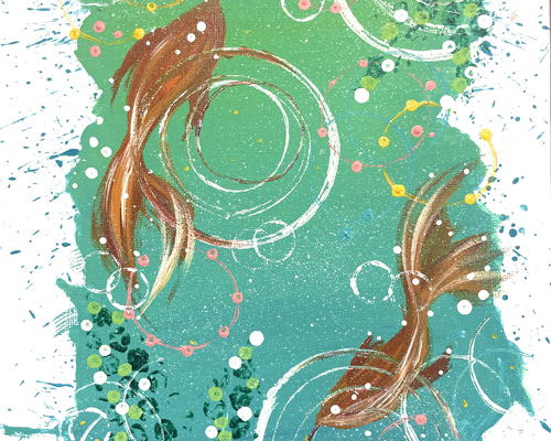 はじけてgoldfishアクリル画　アクリル絵の具　アート　金魚　水槽　絵画 はじけてgoldfishアクリル画 アクリル絵の具 アート 金魚 水槽