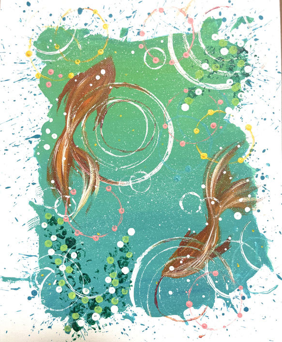 はじけてgoldfishアクリル画　アクリル絵の具　アート　金魚　水槽　絵画 はじけてgoldfish 金魚 水槽 アクアリウム アクリル画 アクリル