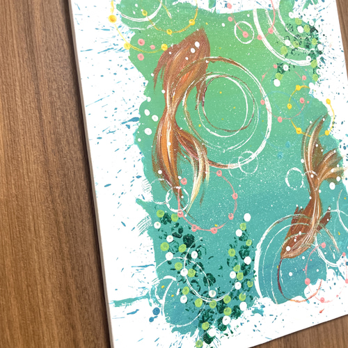 はじけてgoldfish 金魚 水槽 アクアリウム アクリル画 アクリル絵の具