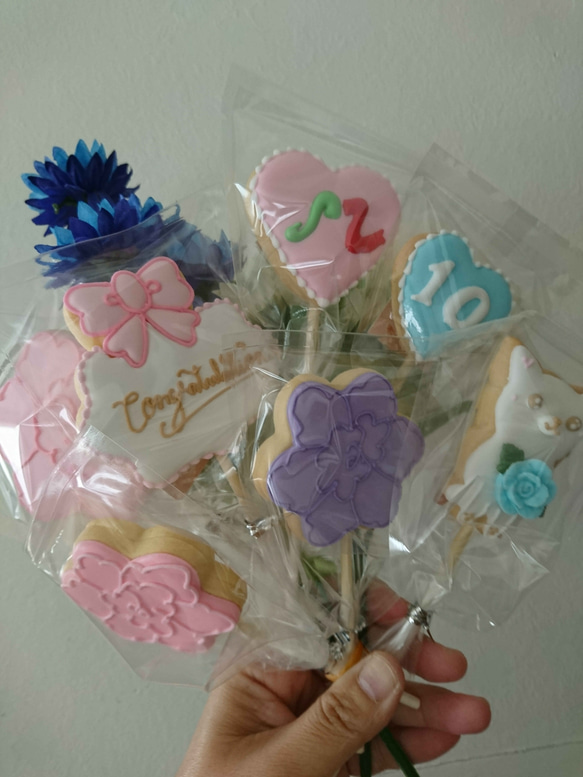『Creema限定新作』お好きなデザインで！カサブランカの花束風のアイシングクッキー※白砂糖不使用身体に優しい 9枚目の画像