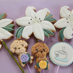 『Creema限定新作』お好きなデザインで！カサブランカの花束風のアイシングクッキー※白砂糖不使用身体に優しい 5枚目の画像