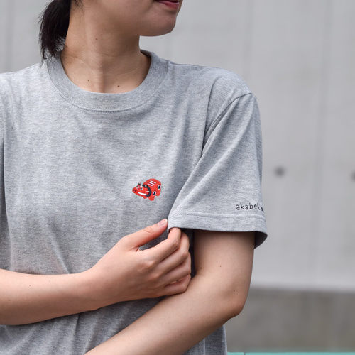 2025新作】赤べこワンポイント刺繍Tシャツ【ミックスグレー