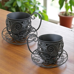 2セット＞ティーカップ型プランター ブラック 2set Black 鉢