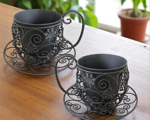 2セット＞ティーカップ型プランター ブラック 2set Black 鉢