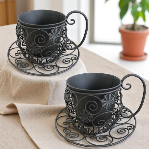 2セット＞ティーカップ型プランター ブラック 2set Black 鉢