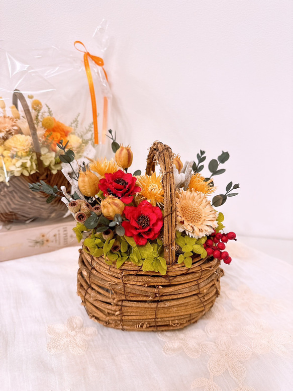 アンティーク　フラワーバスケット　花かご ドライフラワー フラワーバスケット 花籠 White&pink | ayakai