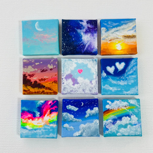 アクリル原画・キャンバスアート（おまけつき） 5cm】☆9個セット！たくさんの空 キャンバスアート カラフル アクリル