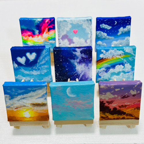 5cm】☆9個セット！たくさんの空 キャンバスアート 原画 カラフル 色の