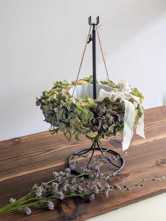 アイスグリーンの爽やかな紫陽花フライングリース 紫陽花スカートのパニエリース 紫陽花のフライングリース ドライ
