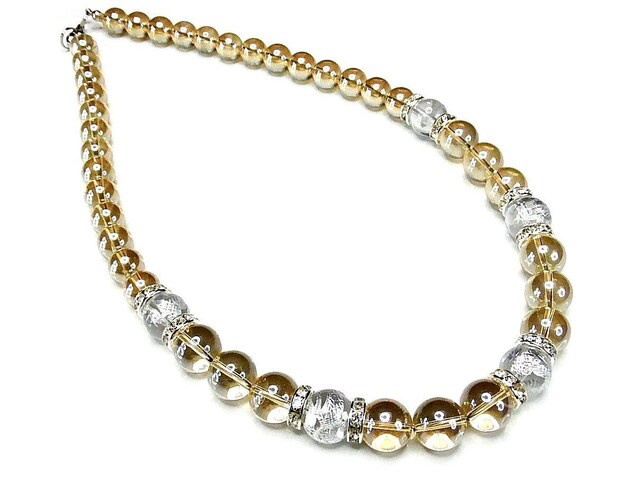 ゴージャス昇龍手彫り水晶ゴールドアクアオーラ天然石ネックレス50cm