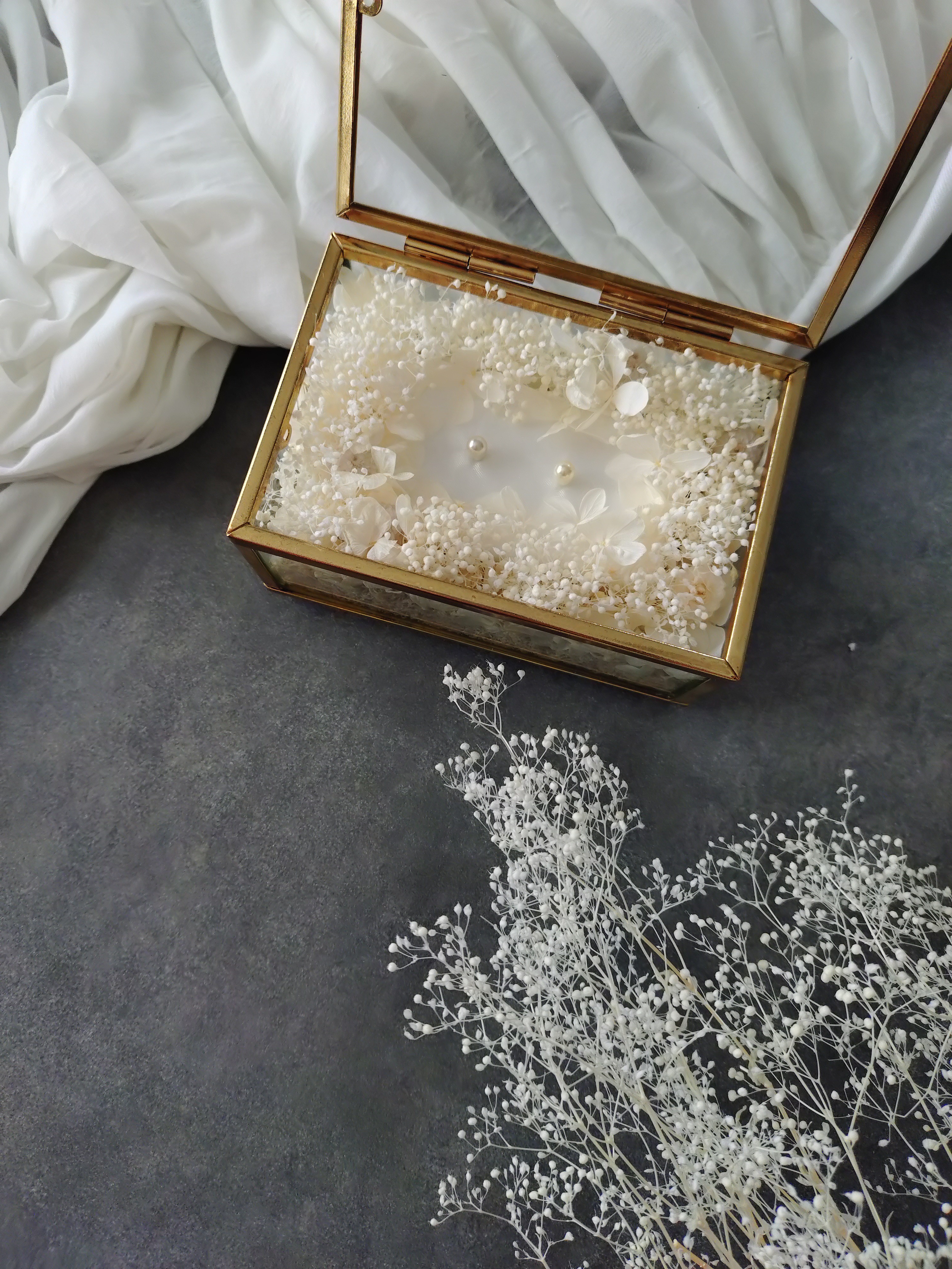 リングピロー　結婚式／リングボーイ／リングガール／ガラス／かすみ草