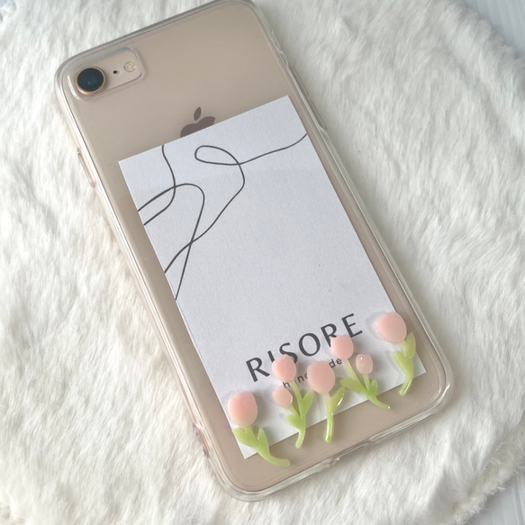 チューリップのスマホケース（した）【iPhone全機種対応】レジン iPhone16 iPhone15 クリアケース 6枚目の画像