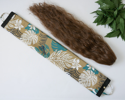 ウィッグケース ベージュ×グリーン フラダンス タヒチアン