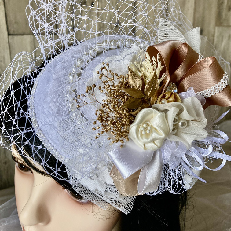 翌日発送 ヘッドドレス【トークハット】カクテルハット トーク帽 プリザーブドフラワー  ウェディング 和装 結婚式