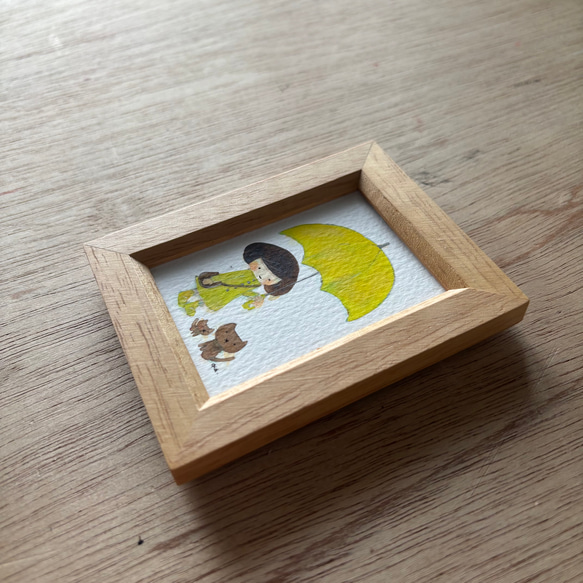 「 黄色い傘」ミニ額　原画 2枚目の画像