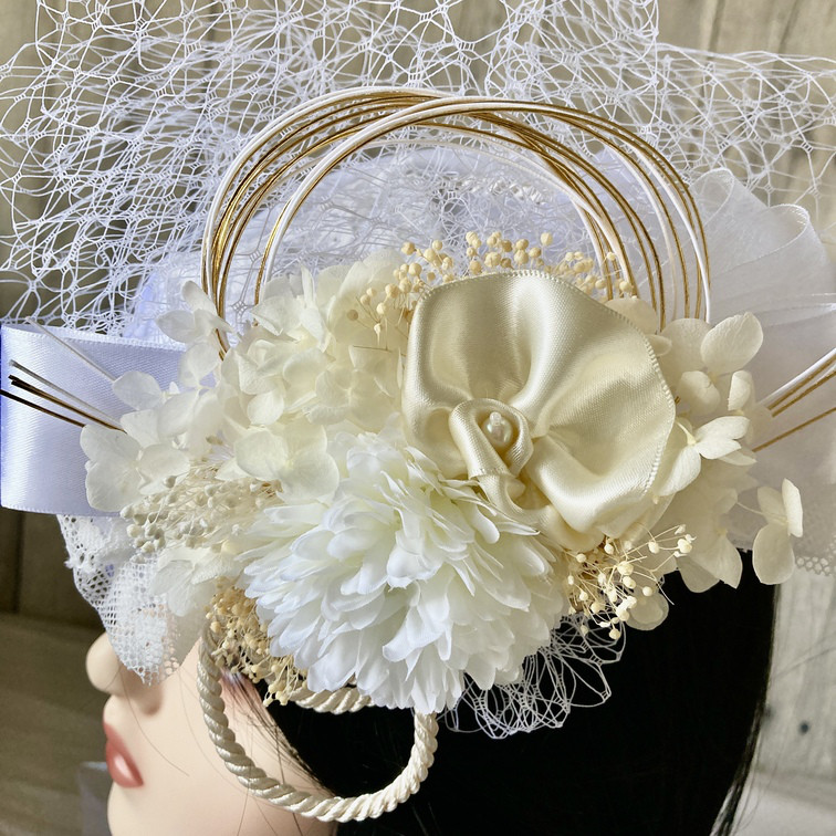 翌日発送 ヘッドドレス【トークハット】カクテルハット トーク帽 水引 マム ウェディング 和装 結婚式 着物 紐飾り