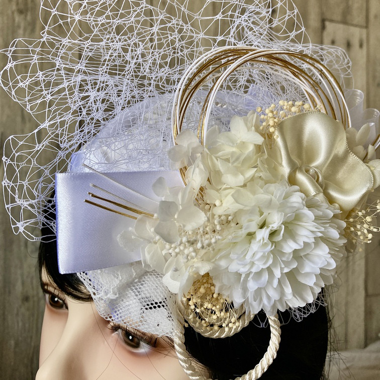 翌日発送 ヘッドドレス【トークハット】カクテルハット トーク帽 水引 マム ウェディング 和装 結婚式 着物 紐飾り