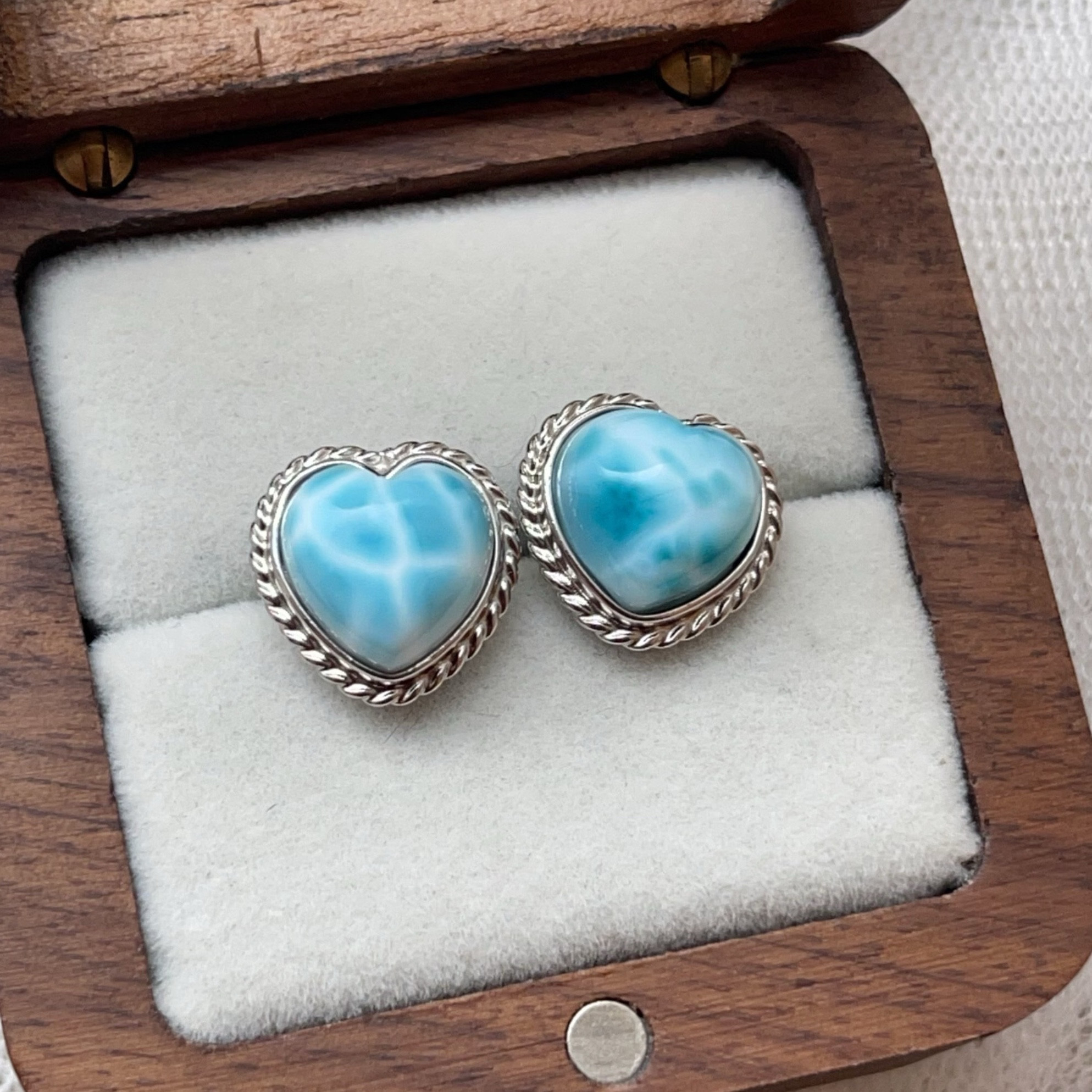 天然無処理 ラリマー 可愛いハート♡ ピアス No266 ピアス（スタッド