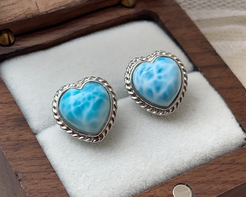 天然無処理 ラリマー 可愛いハート♡ ピアス No256 ピアス（スタッド