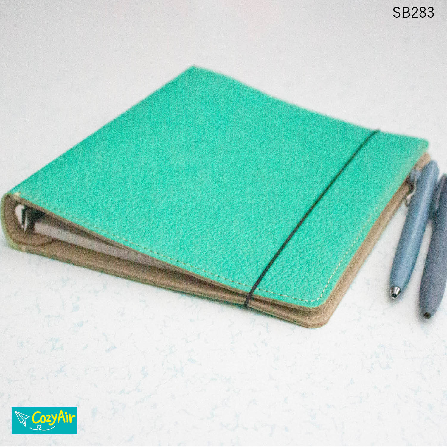 SB283 【受注制作】HB×WA5サイズ システム手帳  リング径15mm 本革 オーシャングリーン・ベージュ