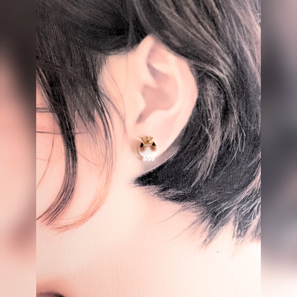 King×cat 王冠猫 ラグドール パール ピアス イヤリング 4枚目の画像