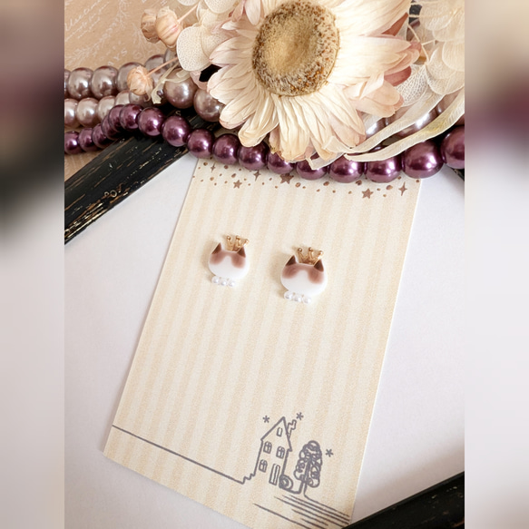 King×cat 王冠猫 ラグドール パール ピアス イヤリング 3枚目の画像