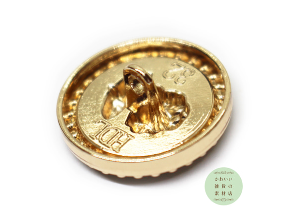 20.5mm ゴールドの縁どりの一輪のバラの丸い飾りボタンM（ホワイトエナメル）2個セット #BU-0013 3枚目の画像