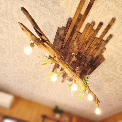 限定1台！大型流木のペンダントライト5灯 TAIGA LED電球セット ｜天井