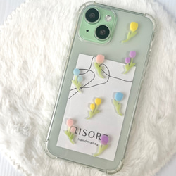 カラフルチューリップのスマホケース【iPhone全機種対応】レジン iPhone16 iPhone15 クリアケース 7枚目の画像
