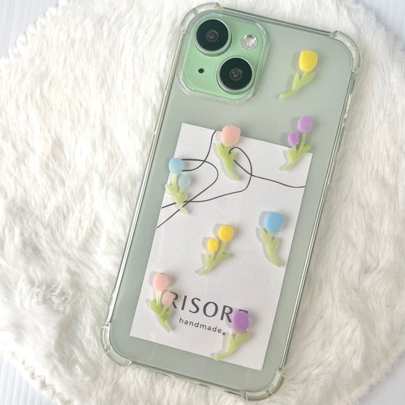 カラフルチューリップのスマホケース【iPhone全機種対応】レジン iPhone16 iPhone15 クリアケース 7枚目の画像